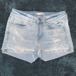 SO Light Wash Ripped Low Rise Jean Shorts